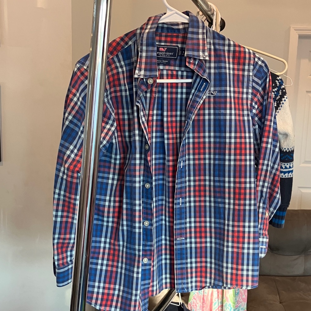 Vineyard Vines Red and Blue Plaid Button Down Shirt